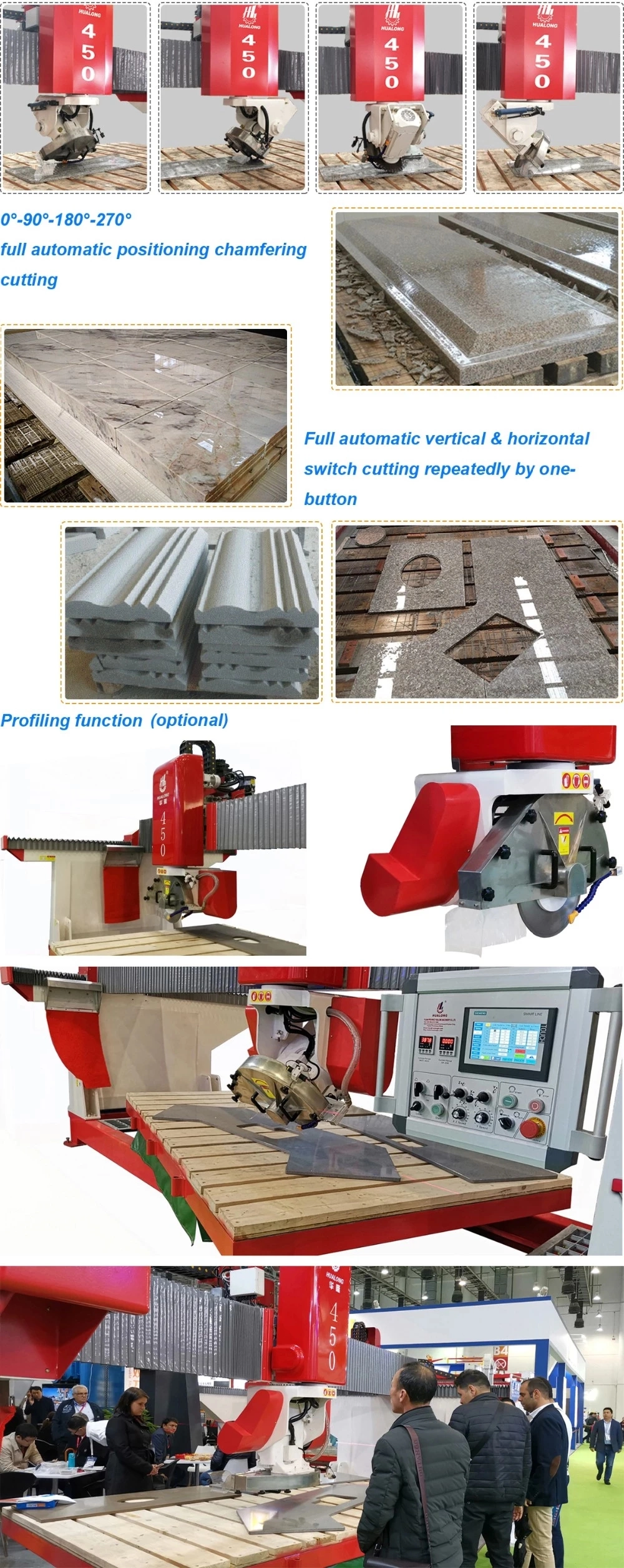 Hsnc-500 Data Control Stone Bridge Saw Slab Cutting Machine for Granite Marble Countertop Processing in South Africa/Algeria/Zimbabwe/Saudi Arabia/Mongolia