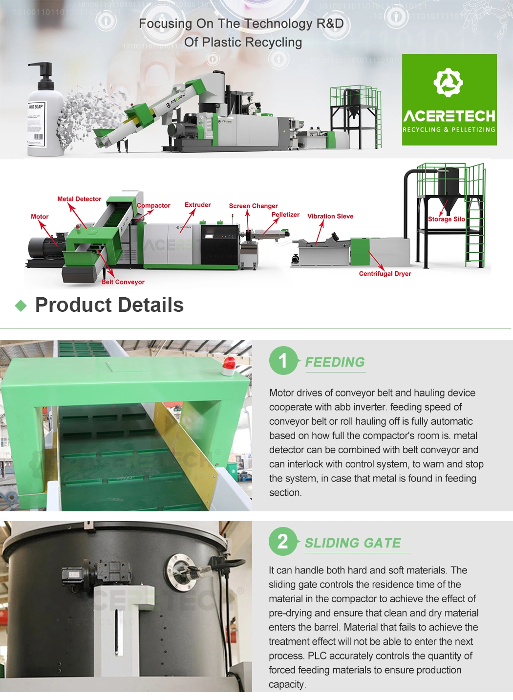 Aceretech in Stock Prilling Machine for PP/PE Film Plastic Pipe Recycling